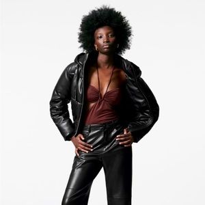 NWT Zara Faux Leather Puffer Jacket with hood!